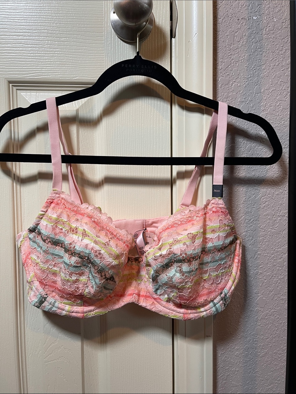 Victoria's Secret Pink Lace Multi-Striped Underwire Bra